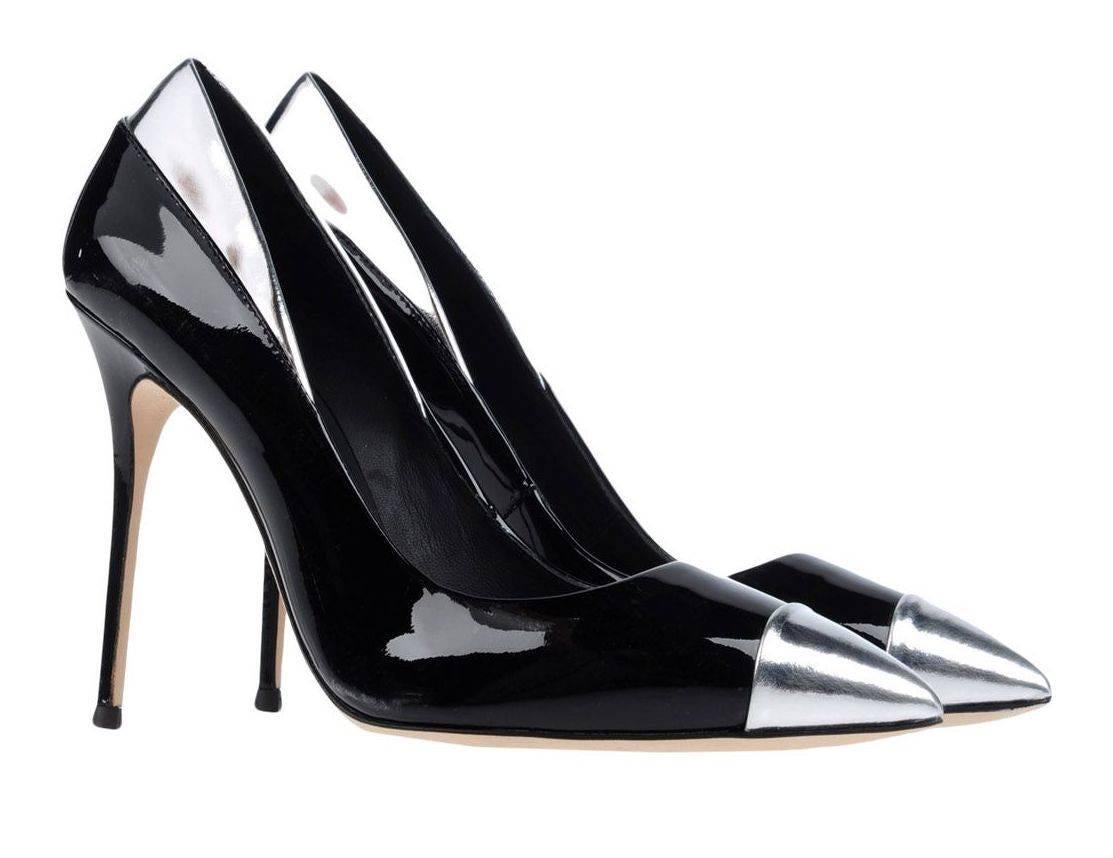 CURATOR'S NOTES

Giuseppe Zanotti New Black Silver Accent Patent Evening High Heels Pumps in Box  

Size IT 36
Patent leather
Slip on
Made in Italy
Heel height 4.25"
Includes original Giuseppe Zanotti box