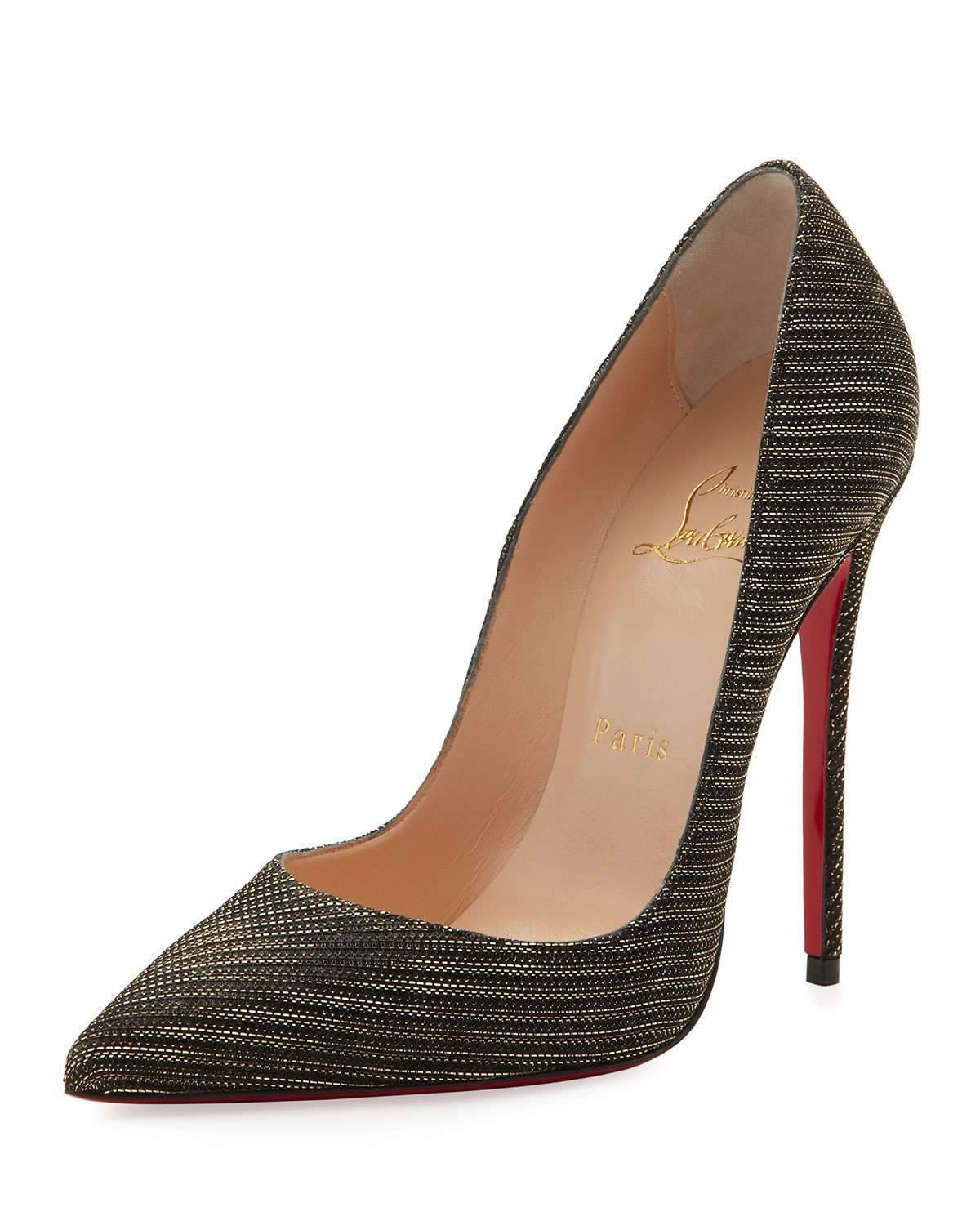 Christian Louboutin New Black Gold Glitter So Kate High Heels Pumps in Box In New Condition In Chicago, IL