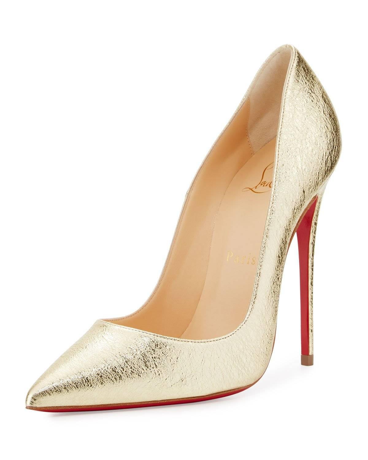 CURATOR'S NOTES

Christian Louboutin New Light Gold Leather So Kate Evening Heels Pumps in Box  

Size IT 36.5
Leather
Slip on 
Made in Italy
Heel height 4.75"
Includes original Christian Louboutin dust bag and box 