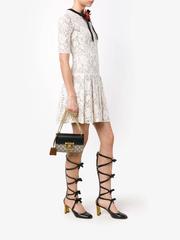 Gucci New Current Runway Gold Leather Cut Out Bow Sandals Heels Pumps