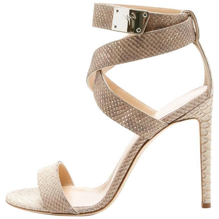 Giuseppe Zanotti New Nude Snakeskin Print Ankle Strap Sandals Heels in Box