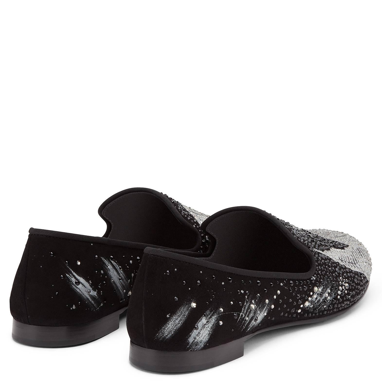 Giuseppe Zanotti New Men's Black Silver Crystal Loafers Smoking Slippers Box 1