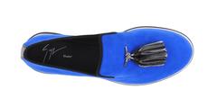 Giuseppe Zanotti Men's New Blue Suede Loafers Smoking Slippers in Box
