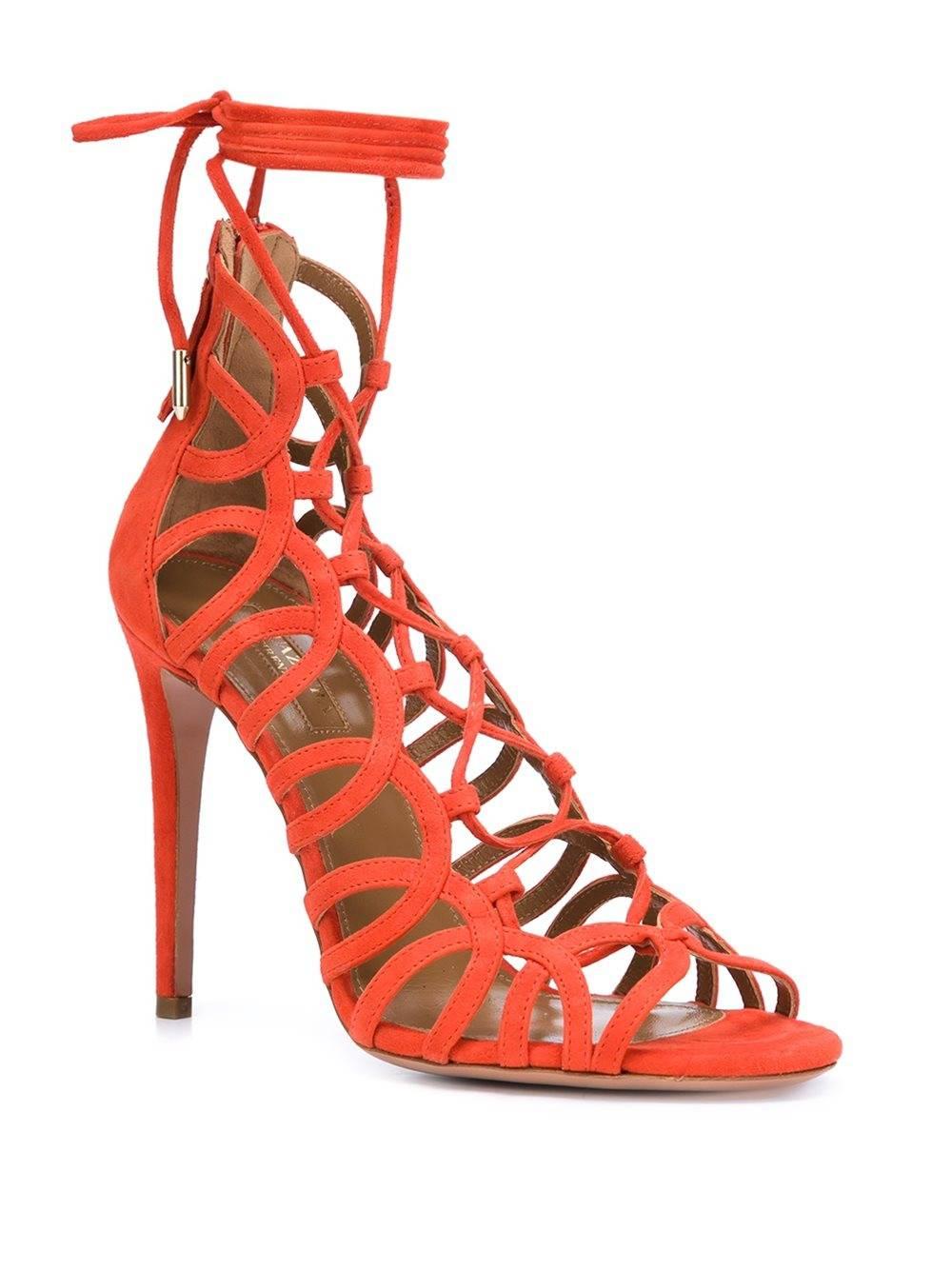 CURATOR'S NOTES

Aquazzura New Orange  Suede Cut Out Lace Up Gladiator Heels Sandals in Box  

Size IT 36
Suede
Zipper back and lace up closure
Made in Italy
Heel height 4