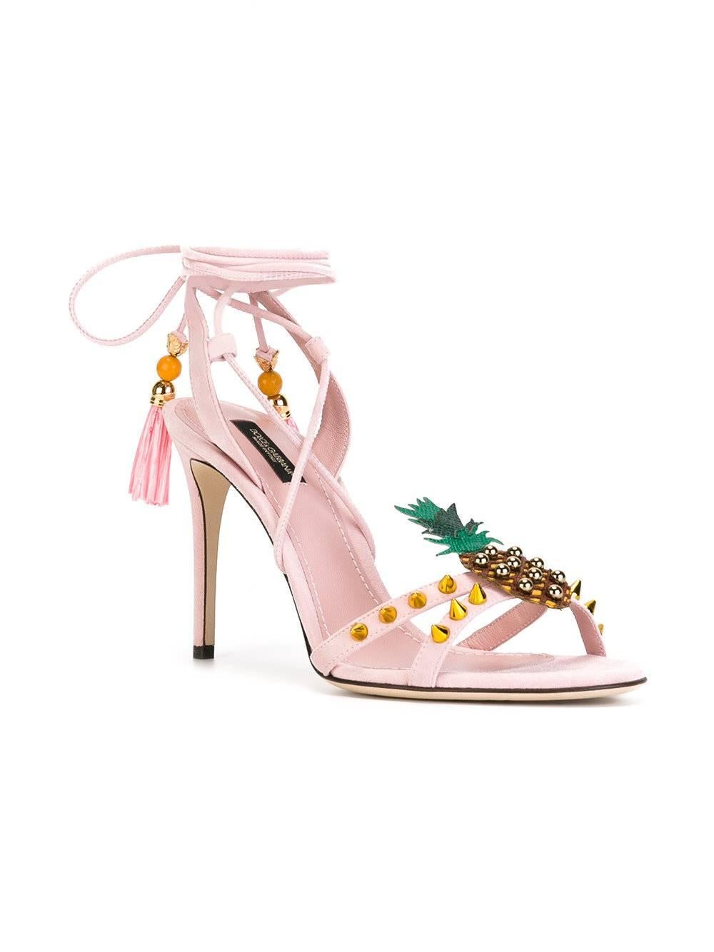 White Dolce & Gabbana New Sold Out Pink Suede Ankle Tie Wrap Heels Sandals in Box