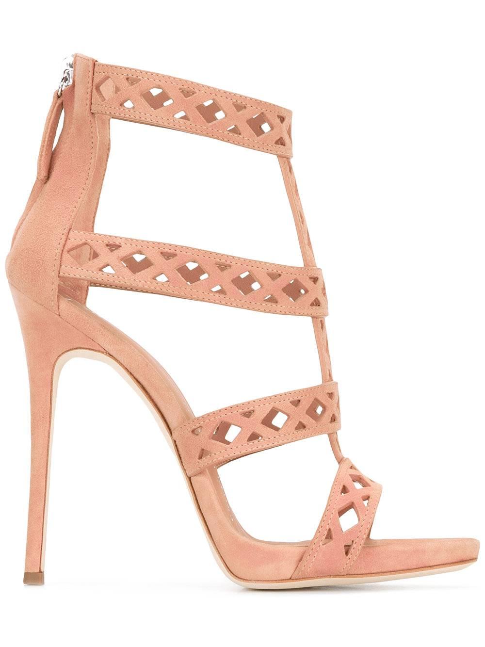 Beige Giuseppe Zanotti New Blush Suede Cut Out Gladiator Sandals Heels in Box