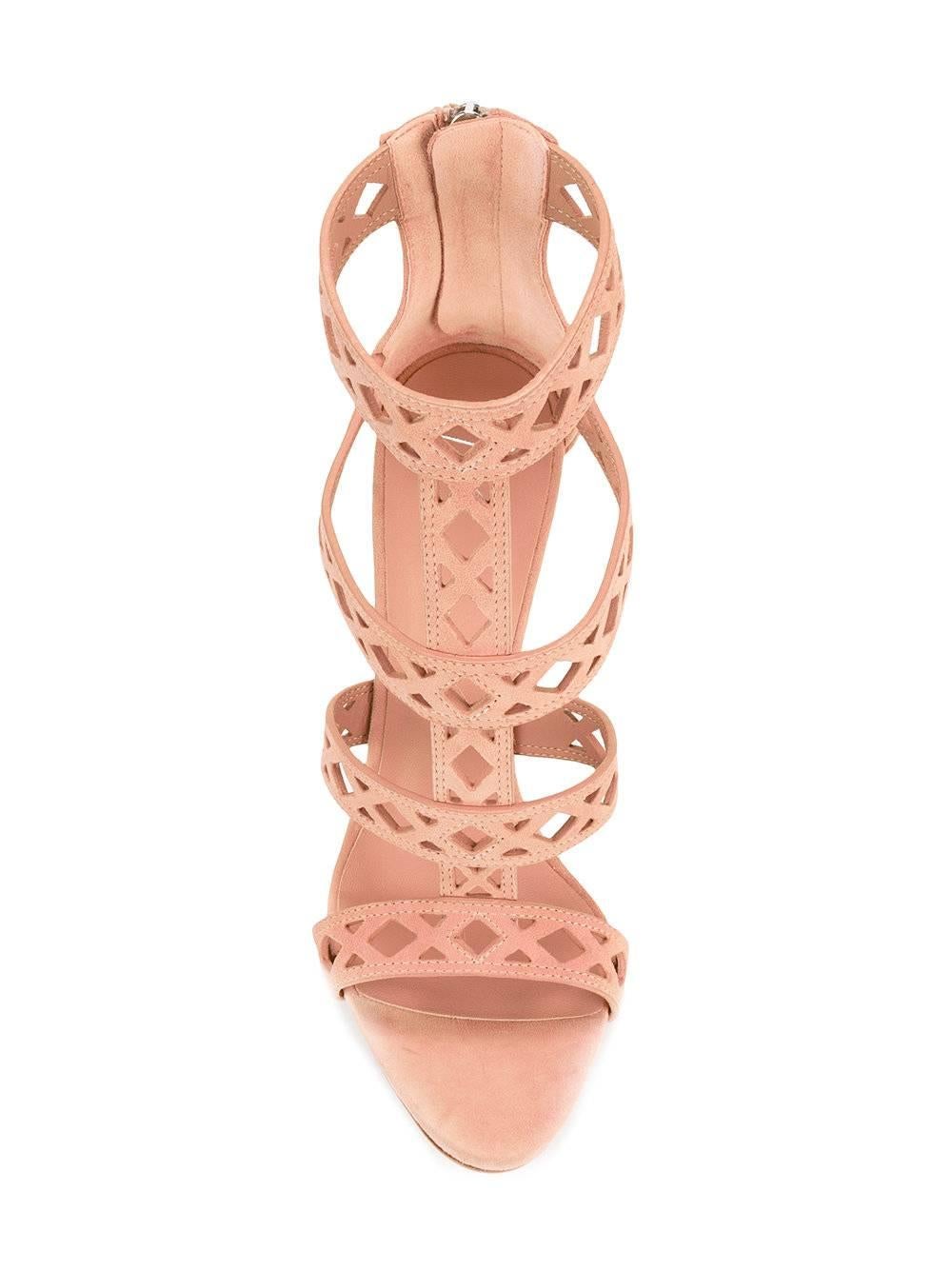 Giuseppe Zanotti New Blush Suede Cut Out Gladiator Sandals Heels in Box In New Condition In Chicago, IL