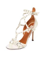 Valentino New Off White Nude Leather Patent Strappy Sandals Heels in Box