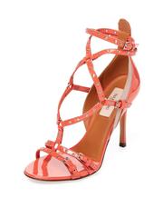 Valentino New Coral Patent Leather Strappy Cut Out Sandals Heels in Box