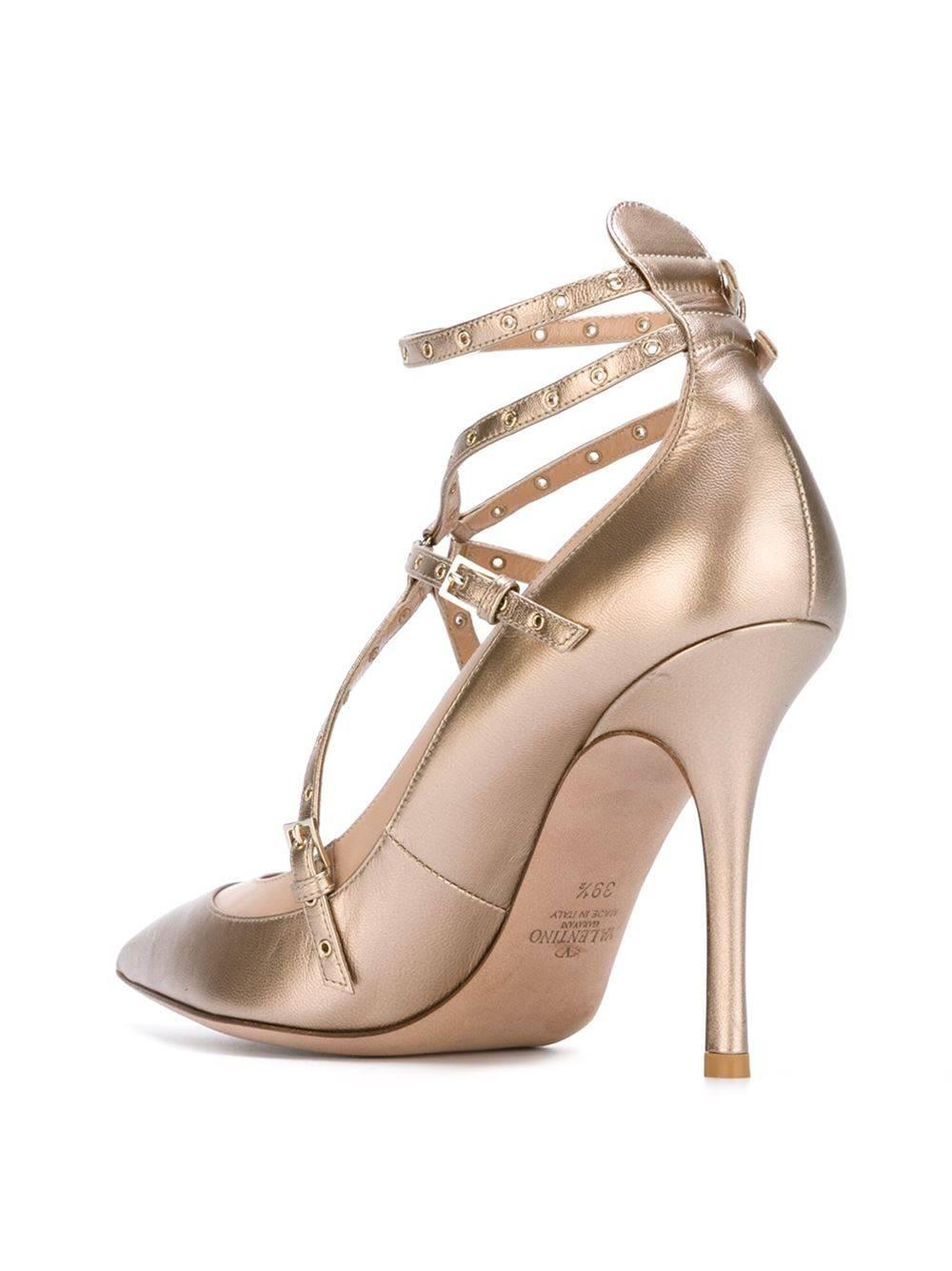 Valentino New Gold Bronze Leather Strappy Cut Out Heels Sandals in Box  2