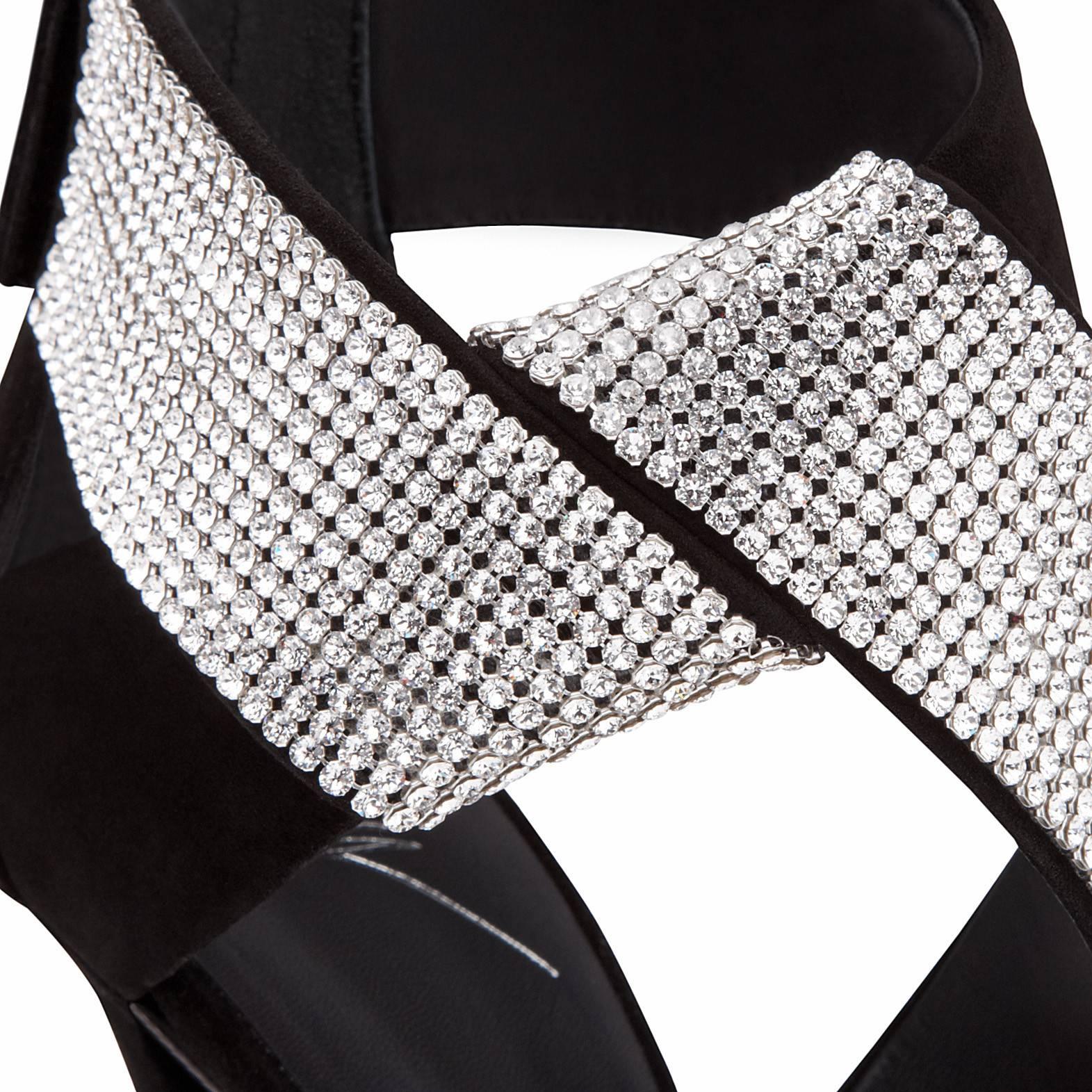 Giuseppe Zanotti Black Suede Crystal Wrap Around Sandals Evening Heels in Box 

Size IT 36 
Suede
Crystal
Zipper back closure
Made in Italy
Heel height 4.75