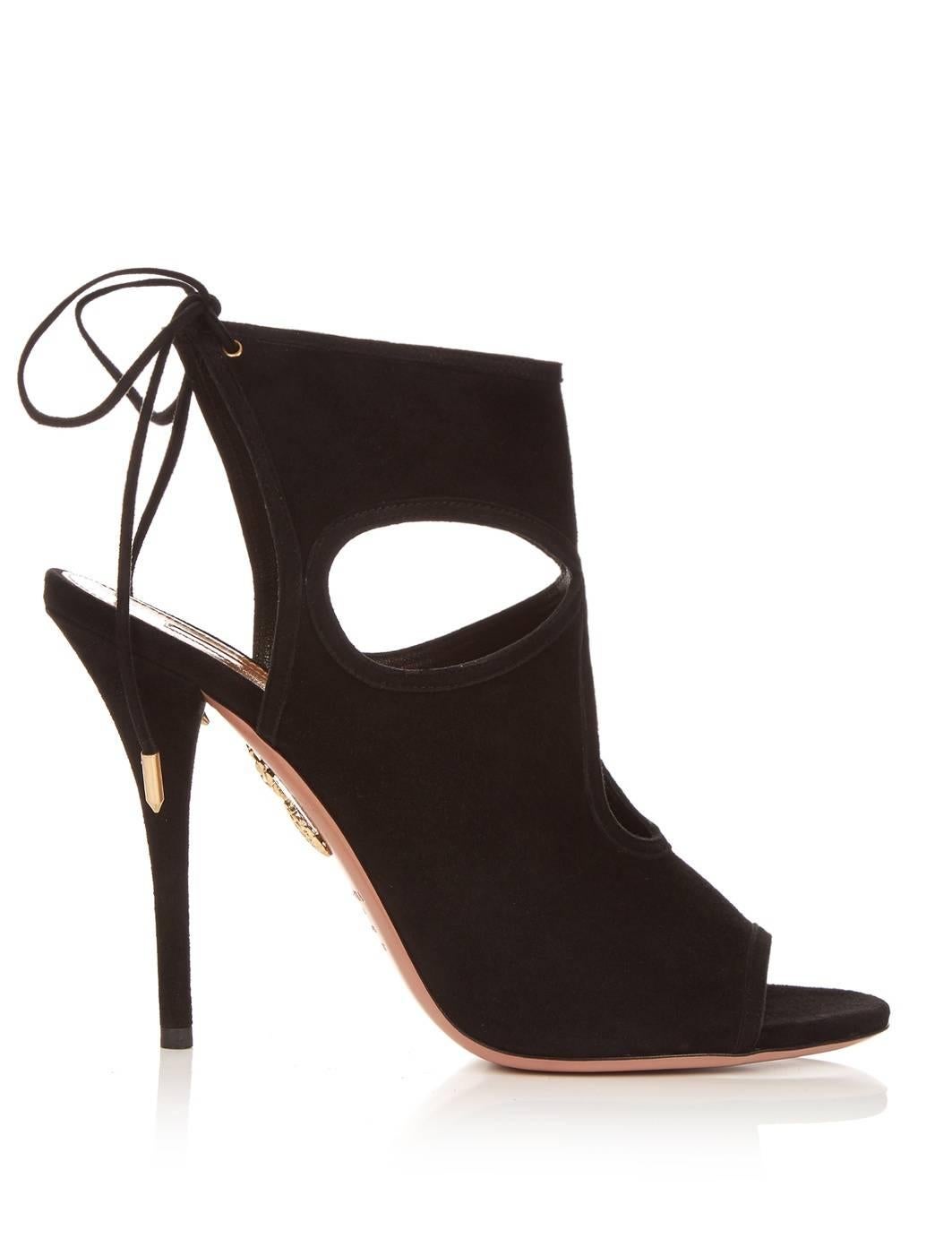 Aquazzura Black Suede Cut Out Evening Sandals Heels  In New Condition In Chicago, IL