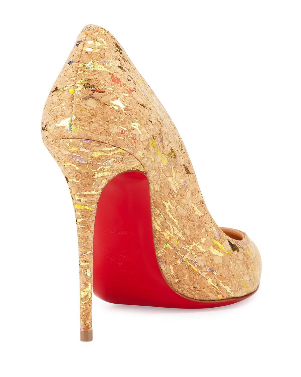 Christian Louboutin New Nude Cork Fleck Pigalle Follie High Heels Pumps in Box In New Condition In Chicago, IL