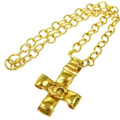 Chanel Vintage Gold Cross Charm Link Necklace in Box 12