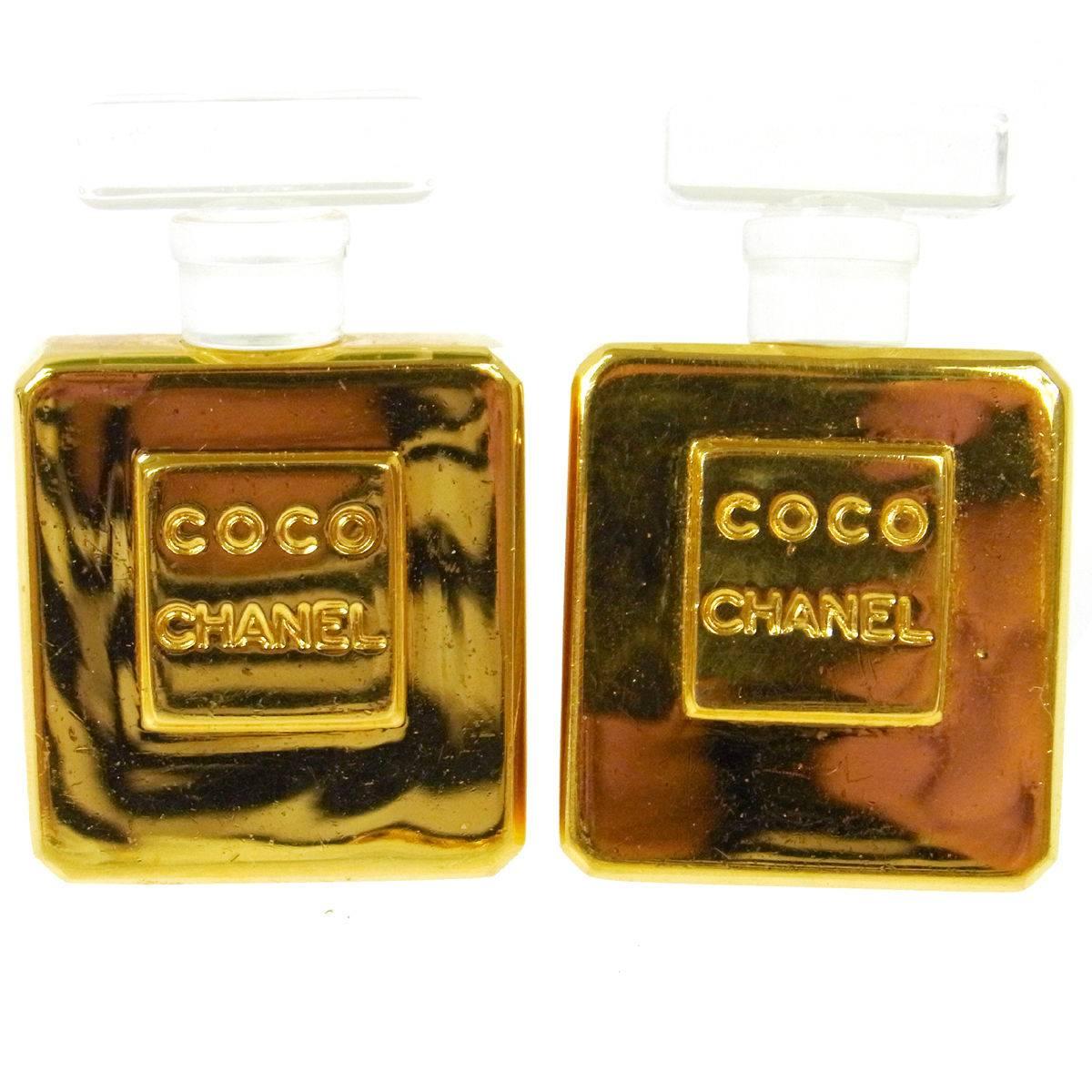 Chanel Rare Vintage Gold Chanel No 5 Bottle Stud Evening Earrings 