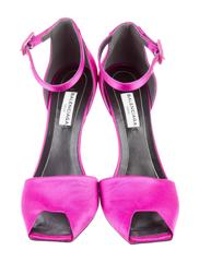 Balenciaga New Fuchsia Satin Evening Open Toe Pumps Sandals Heels