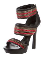 Alexander McQueen New Black Leather Coral Bead Gold Metal Sandals Heels in Box