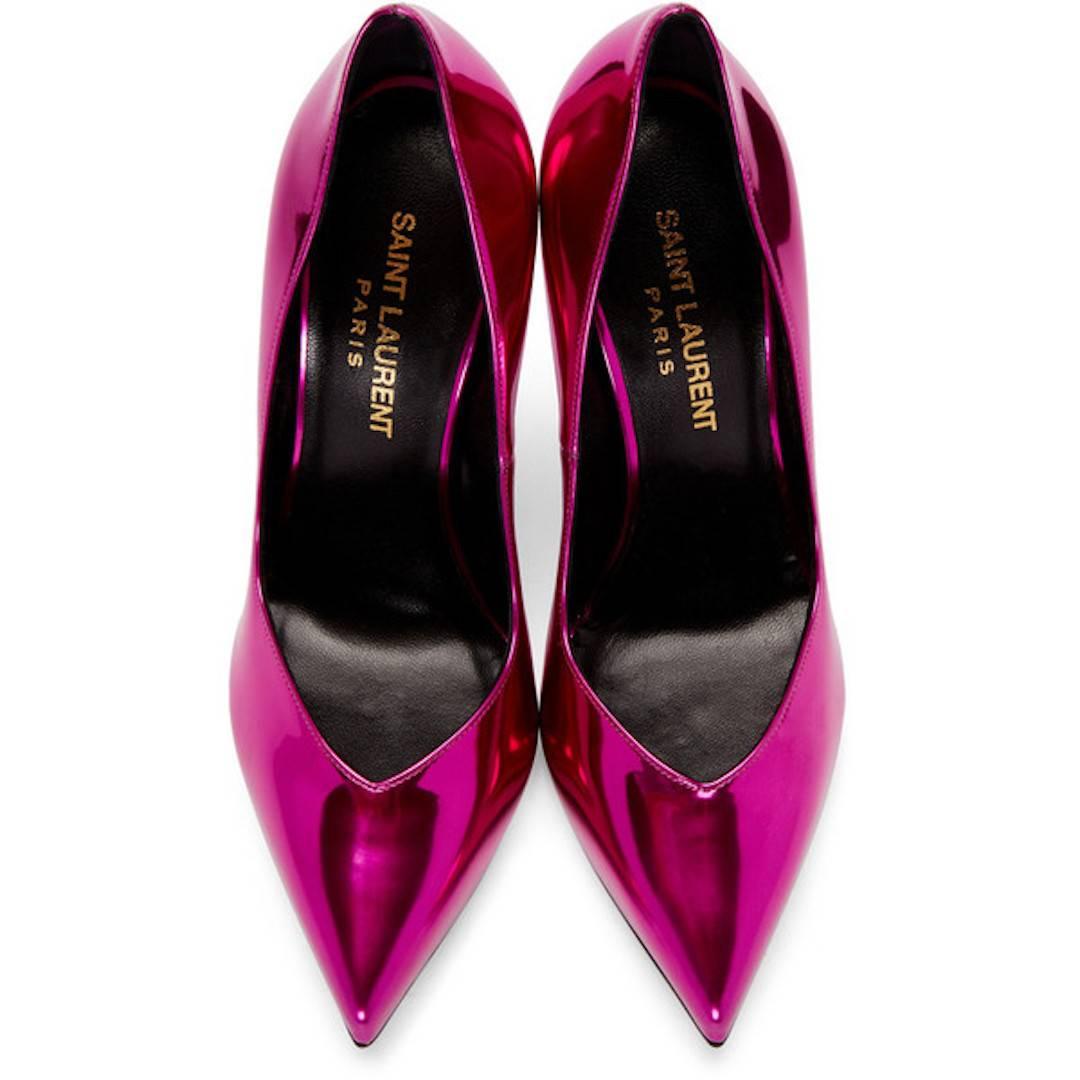 
Saint Laurent New Fucshia Leather Mirror High Heels Pumps in Box  

Size IT 36.5
Leather 
Slip on
Made in Italy
Heel height 4.5" 
Includes original Saint Laurent box
