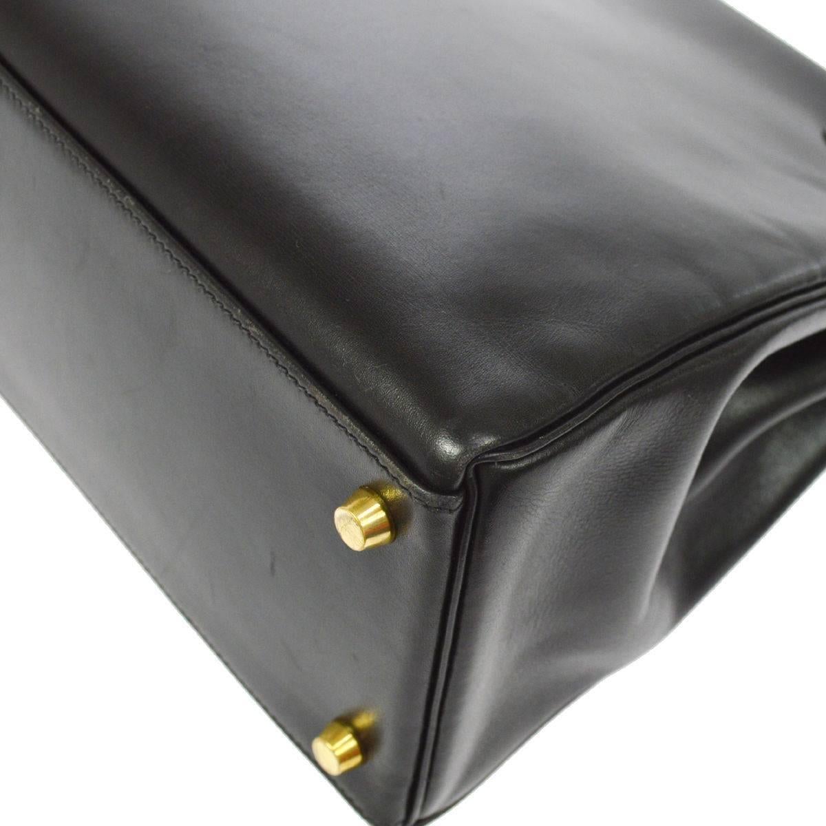Hermes Vintage Black Leather Gold Kelly 32 Top Handle Satchel Bag in Dust Bag 3