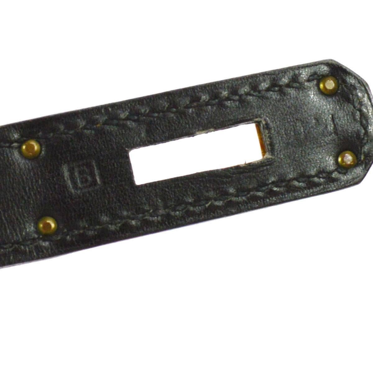 Hermes Vintage Black Leather Gold Kelly 32 Top Handle Satchel Bag in Dust Bag 6