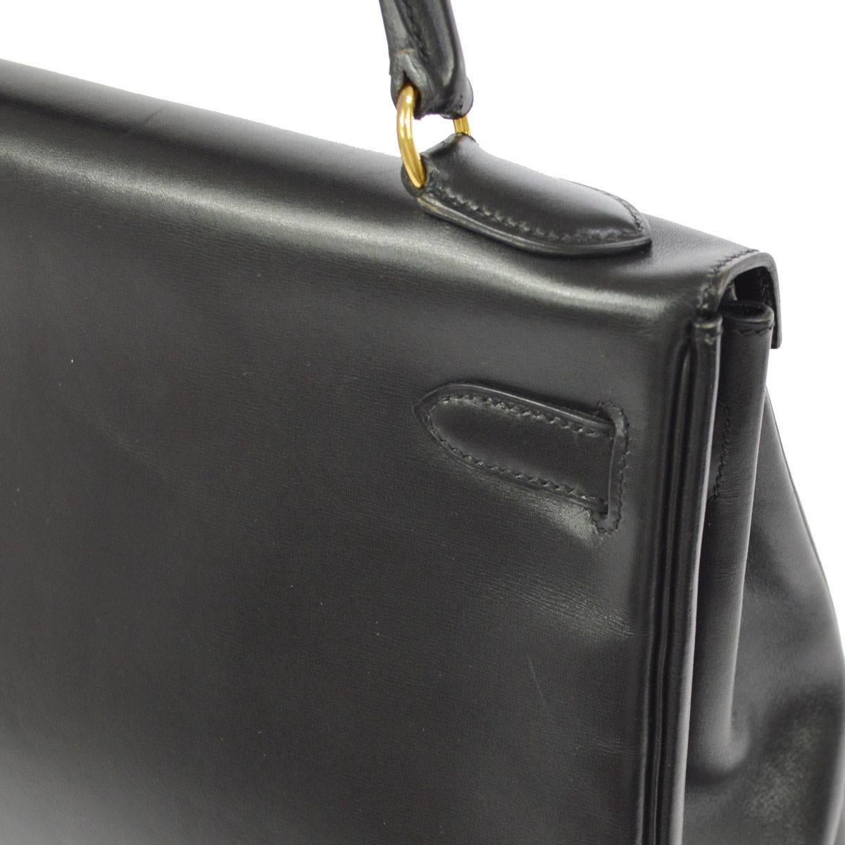 Hermes Vintage Black Leather Gold Kelly 32 Top Handle Satchel Bag in Dust Bag 1