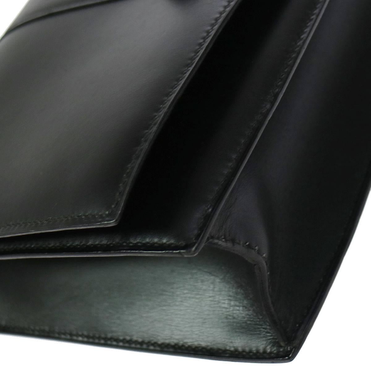 Hermes Vintage Black Leather Top Handle Satchel Flap Shoulder Bag 1