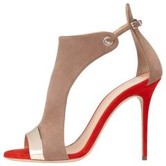 Giuseppe Zanotti New Nude Suede Coral Gold Cut Out Sandals Heels in Box 4