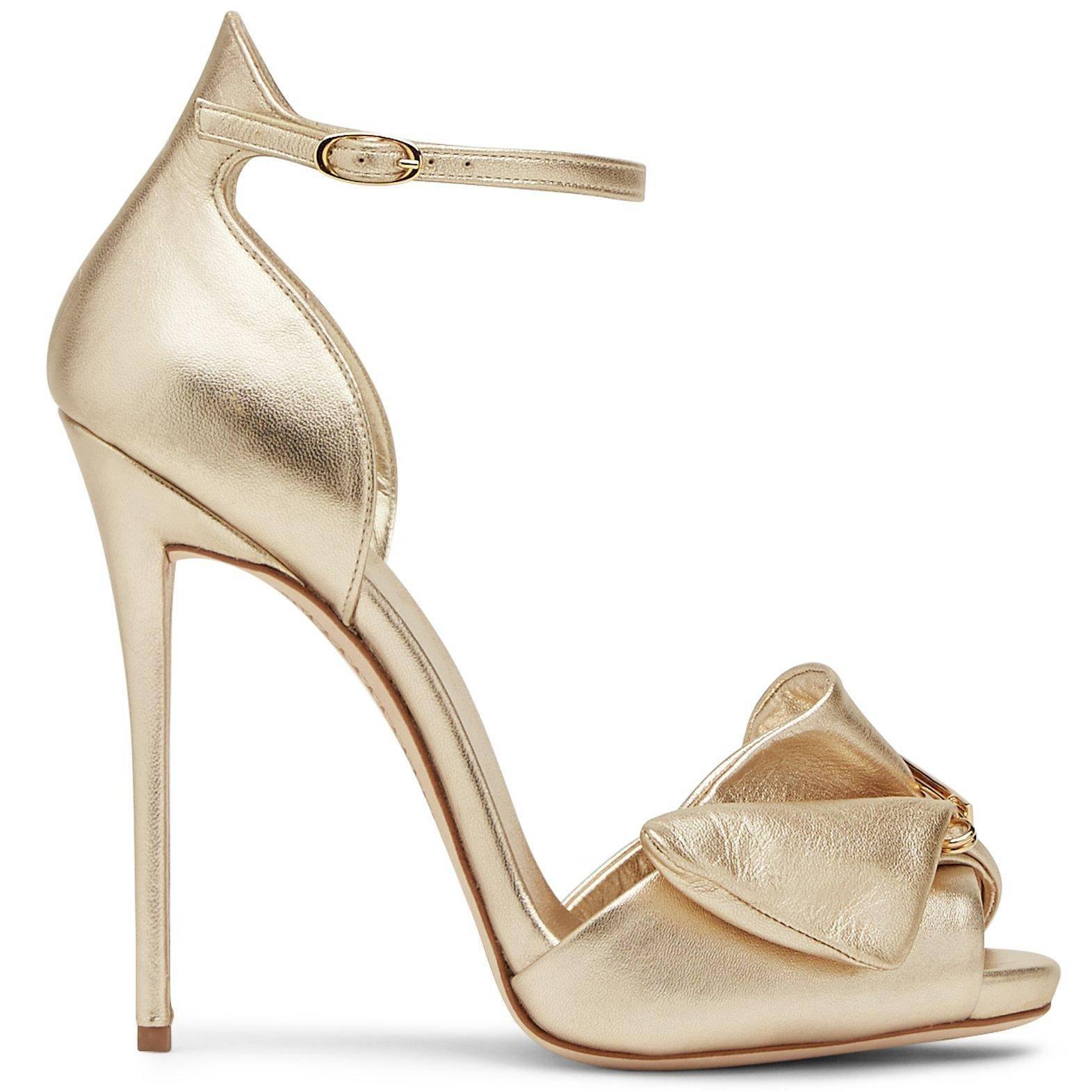 Women's Giuseppe Zanotti New Gold Leather Bow Crystal Brooch Evening Sandals Heels Box