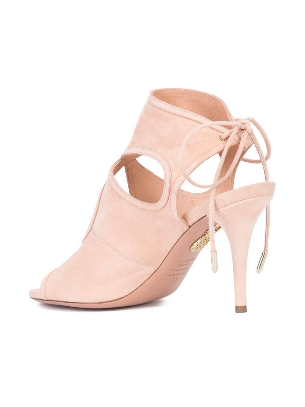 Aquazzura New Sold Out Pink Cashmere Suede Cut Out Sandals Heels in Box In New Condition In Chicago, IL