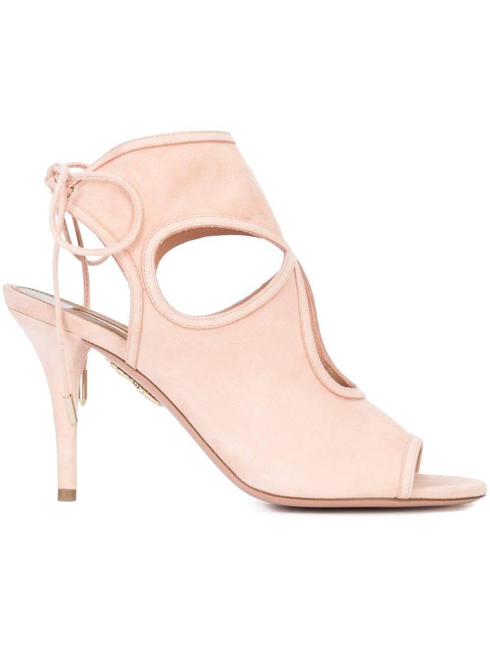 White Aquazzura New Sold Out Pink Cashmere Suede Cut Out Sandals Heels in Box
