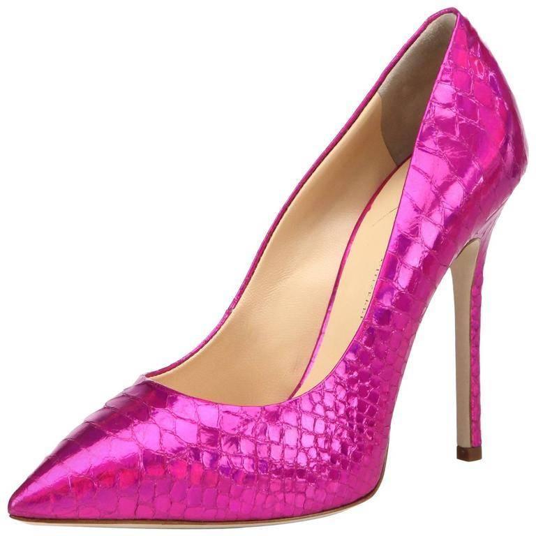 !  Giuseppe Zanotti NEW Textured Snake Leather Hot Pink Pumps Heels in Box