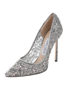 Jimmy Choo New Sold Out Silver Pearl High Heels Pumps in Box