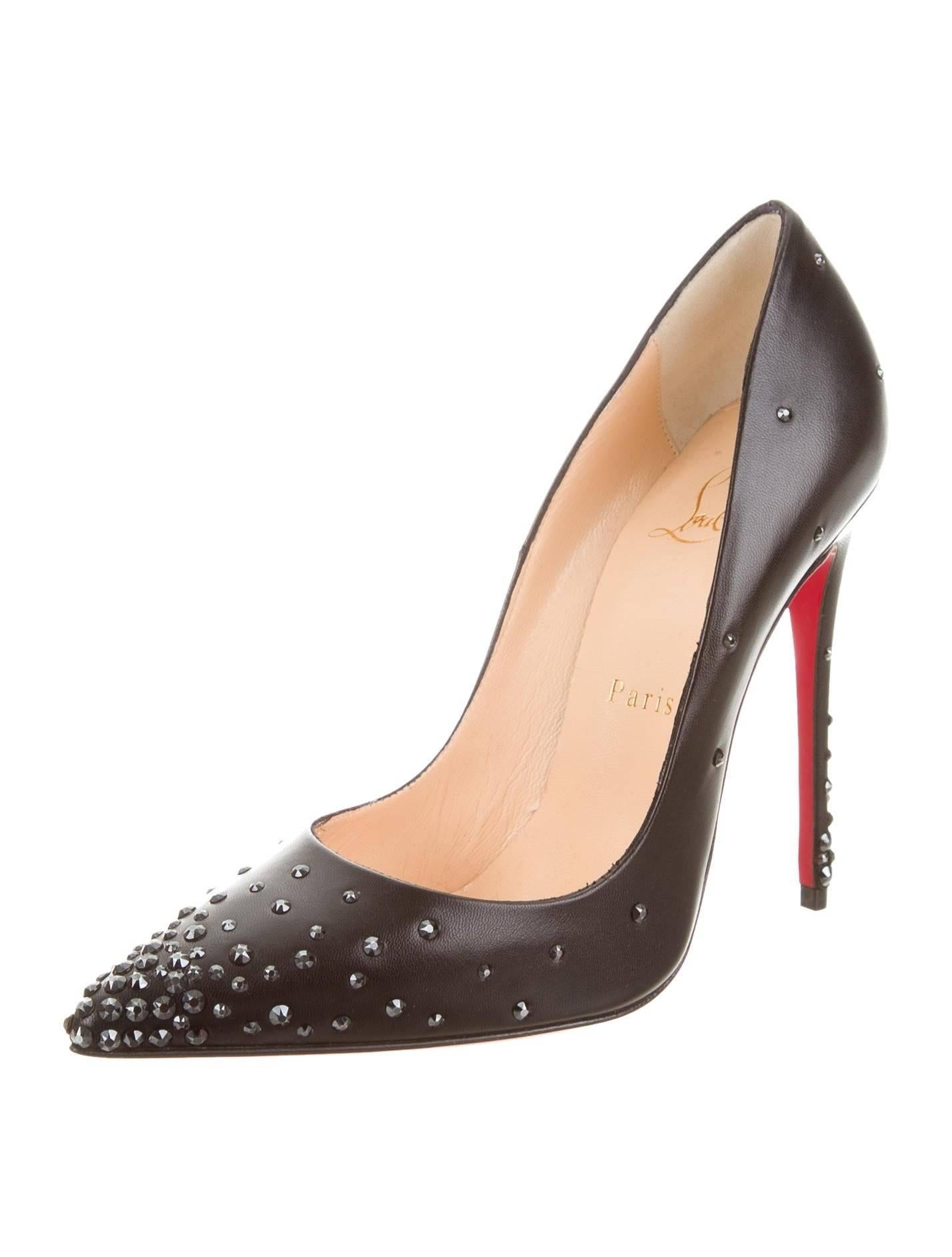 CURATOR'S NOTES  

Christian Louboutin New Sold Out Black Leather Crystal So Kate Heels Pumps W/Box    

Size IT 36.5 
Leather
Crystal 
Made in Italy 
Heel height 4.75" (120mm) 
Includes original Christian Louboutin dust bag and box
