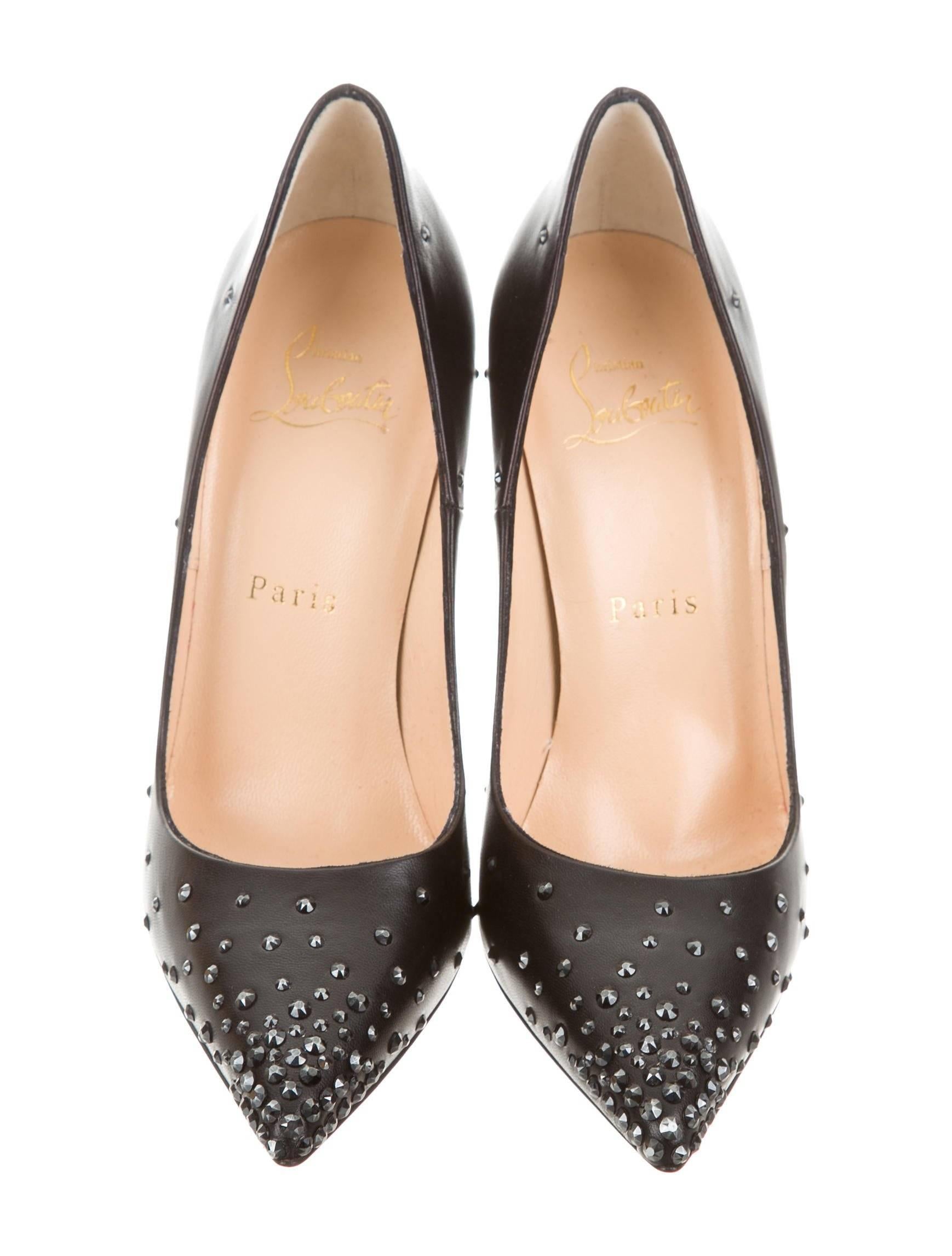 Christian Louboutin New Sold Out Black Leather Crystal So Kate Heels Pumps W/Box In New Condition In Chicago, IL