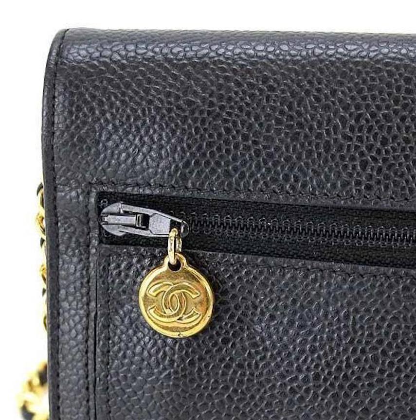 Women's Chanel Black Caviar Leather WOC Wallet on Chain Crossbody Flap Shoulder Bag
