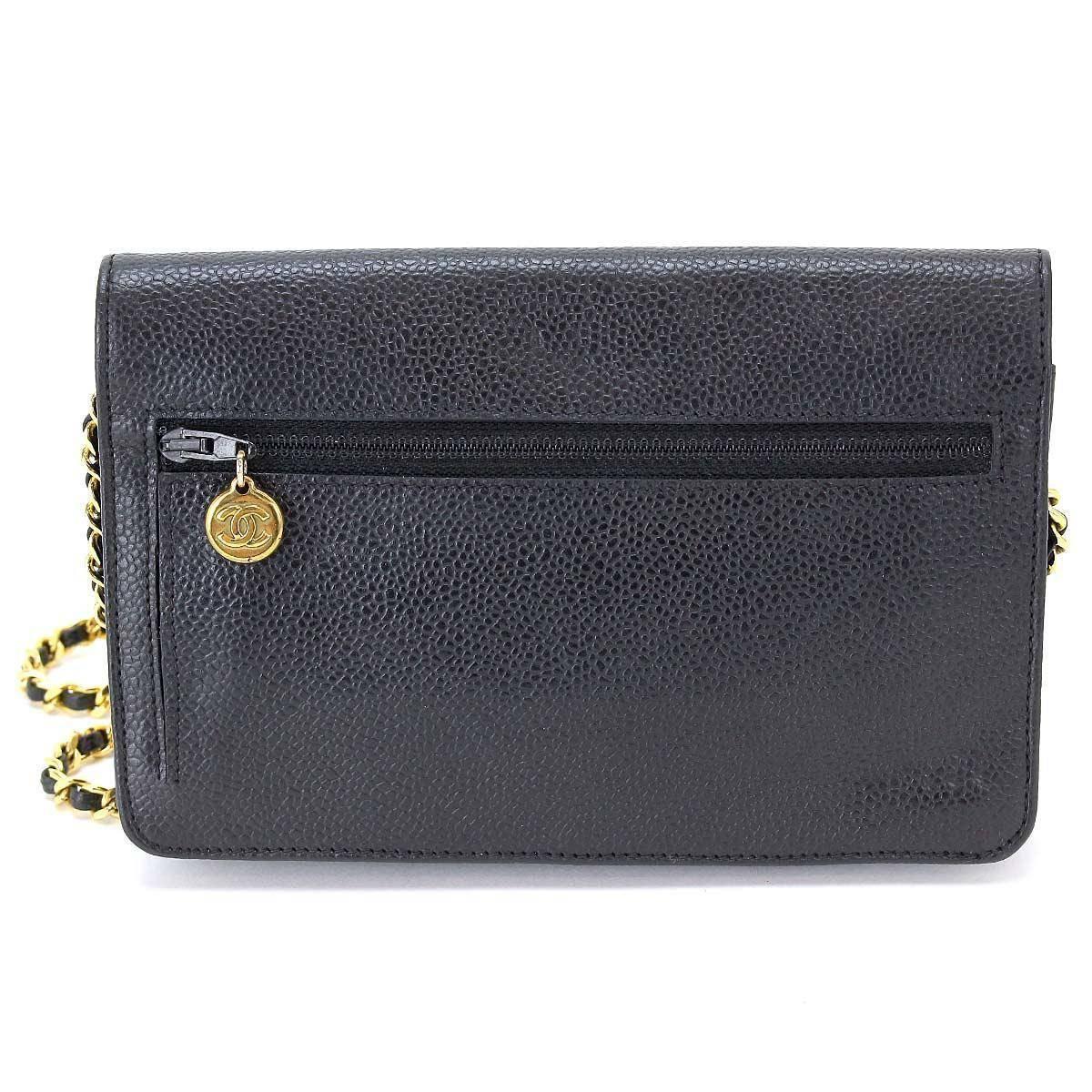 Chanel Black Caviar Leather WOC Wallet on Chain Crossbody Flap Shoulder Bag 1