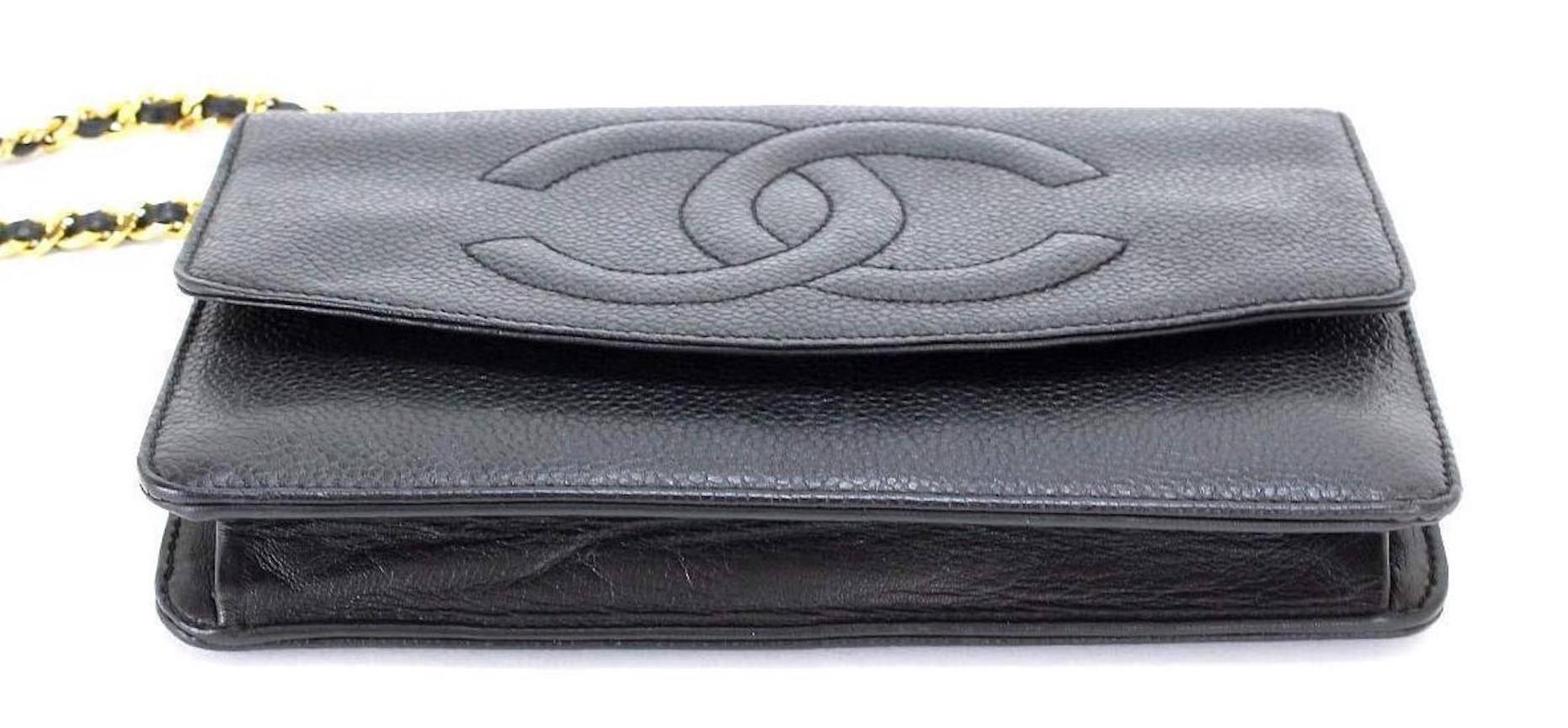 Chanel Black Caviar Leather WOC Wallet on Chain Crossbody Flap Shoulder Bag 3