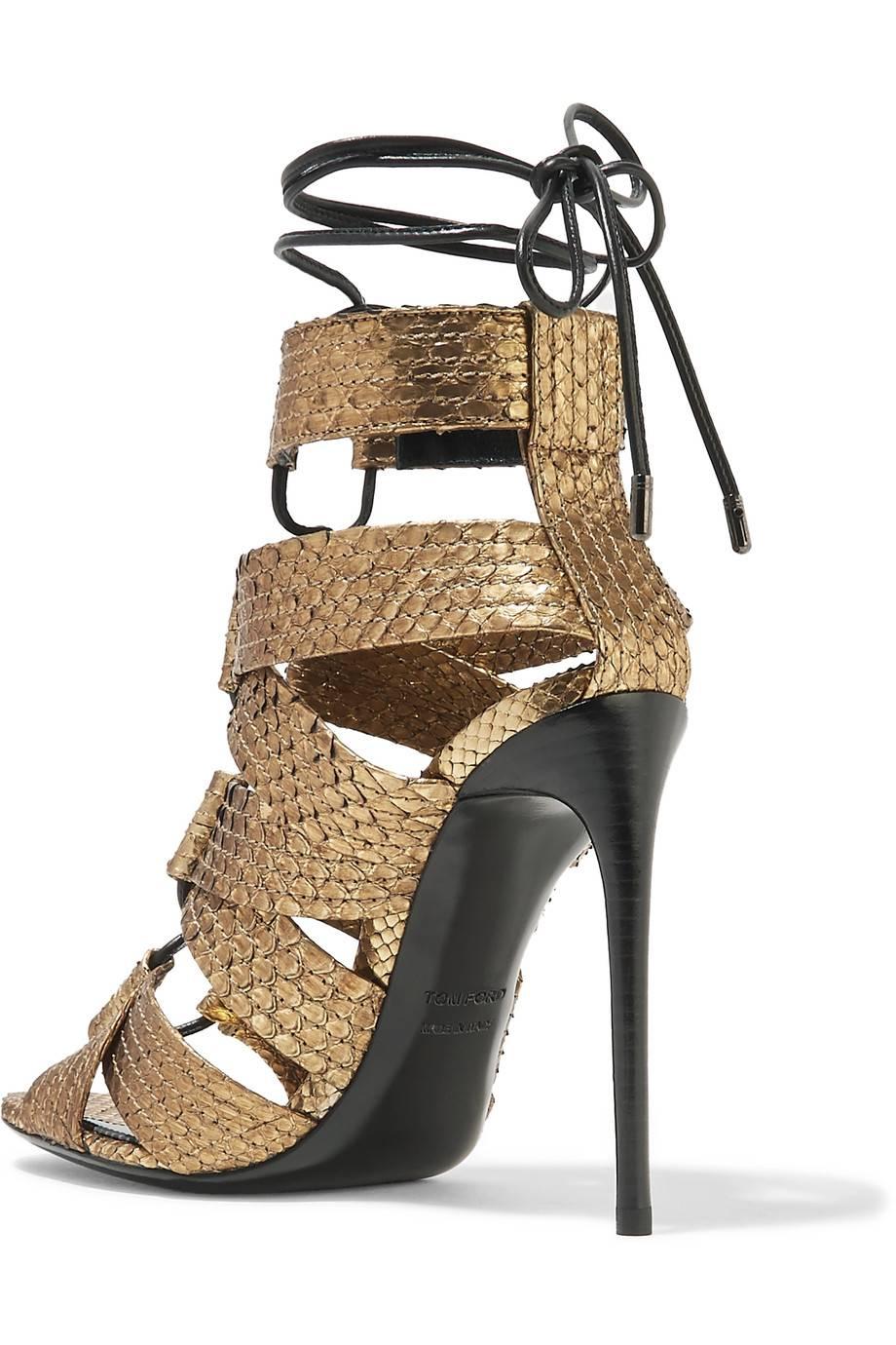 Brown Tom Ford New Sold Out Bronze Snakeskin Cut Out Evening Sandals Heels in Box