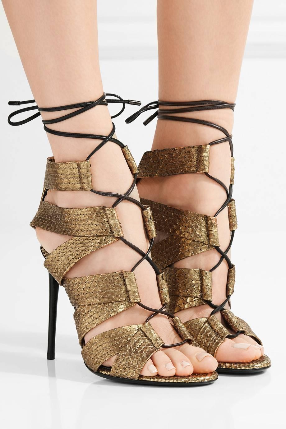 CURATOR'S NOTES

LAST PAIR! Tom Ford New Sold Out Bronze Snakeskin Cut Out Evening Sandals Heels in Box 

Original retail price $2,295
Size IT 36.5
Snakeskin (Python)
Ankle tie closure
Made in Italy
Heel height 4.15" (105mm)
Includes original
