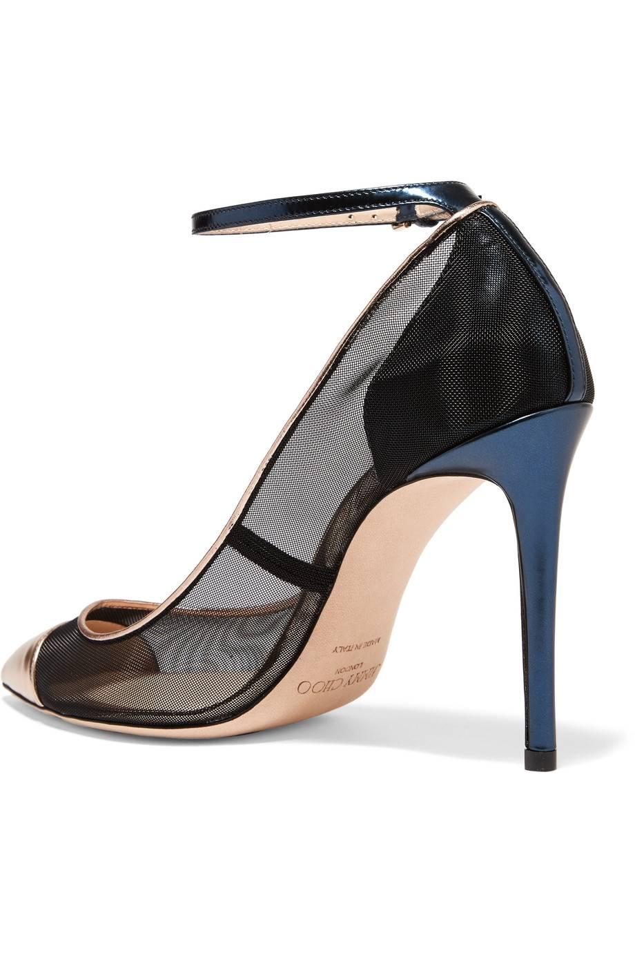 Women's Jimmy Choo New Sold Out Mesh Black Blue Gold Evening Sandals Heels in Box