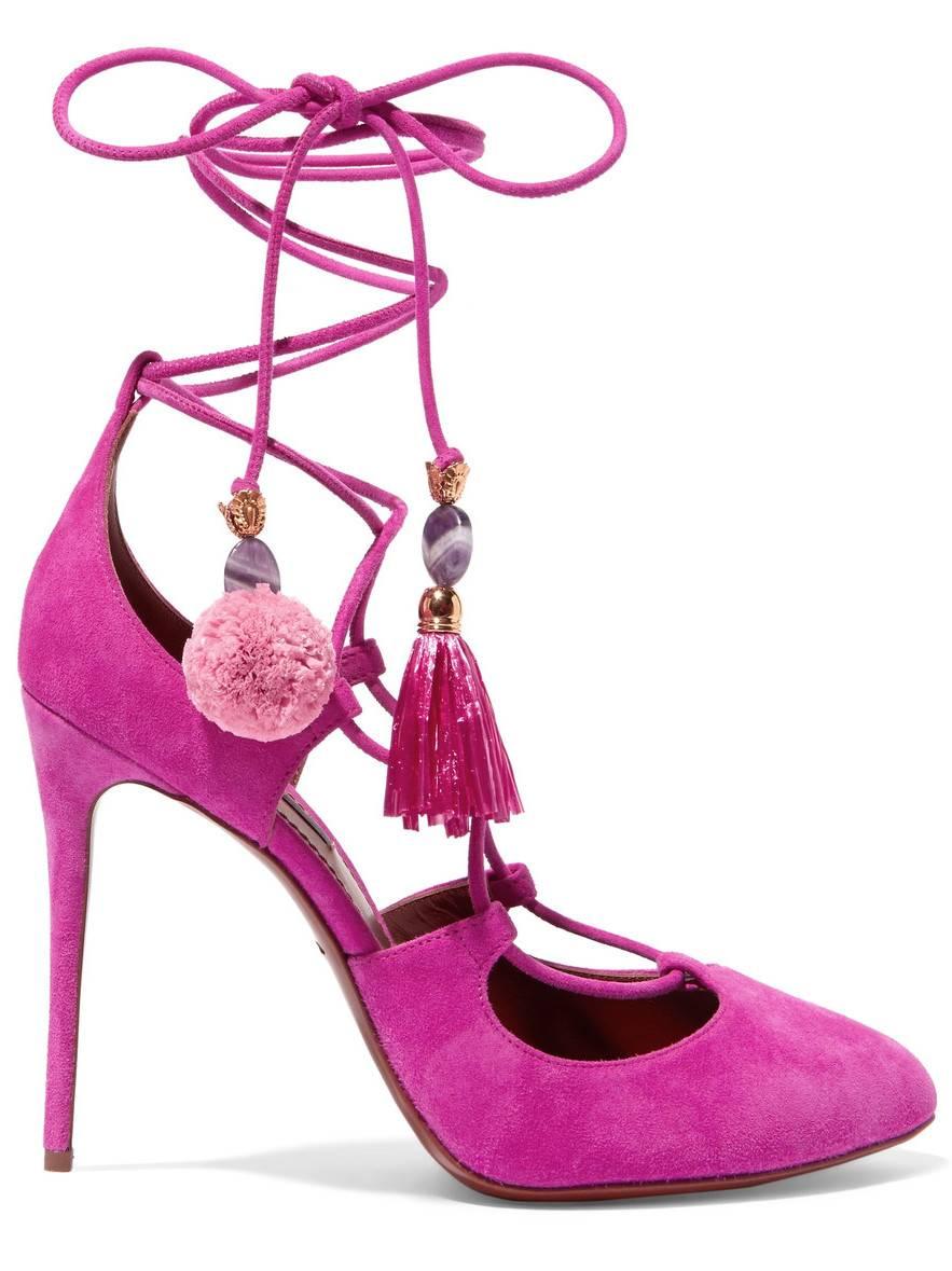 Dolce & Gabbana New Sold Out Pink Suede Pom Pom Evening Heels Pumps in Box In New Condition In Chicago, IL