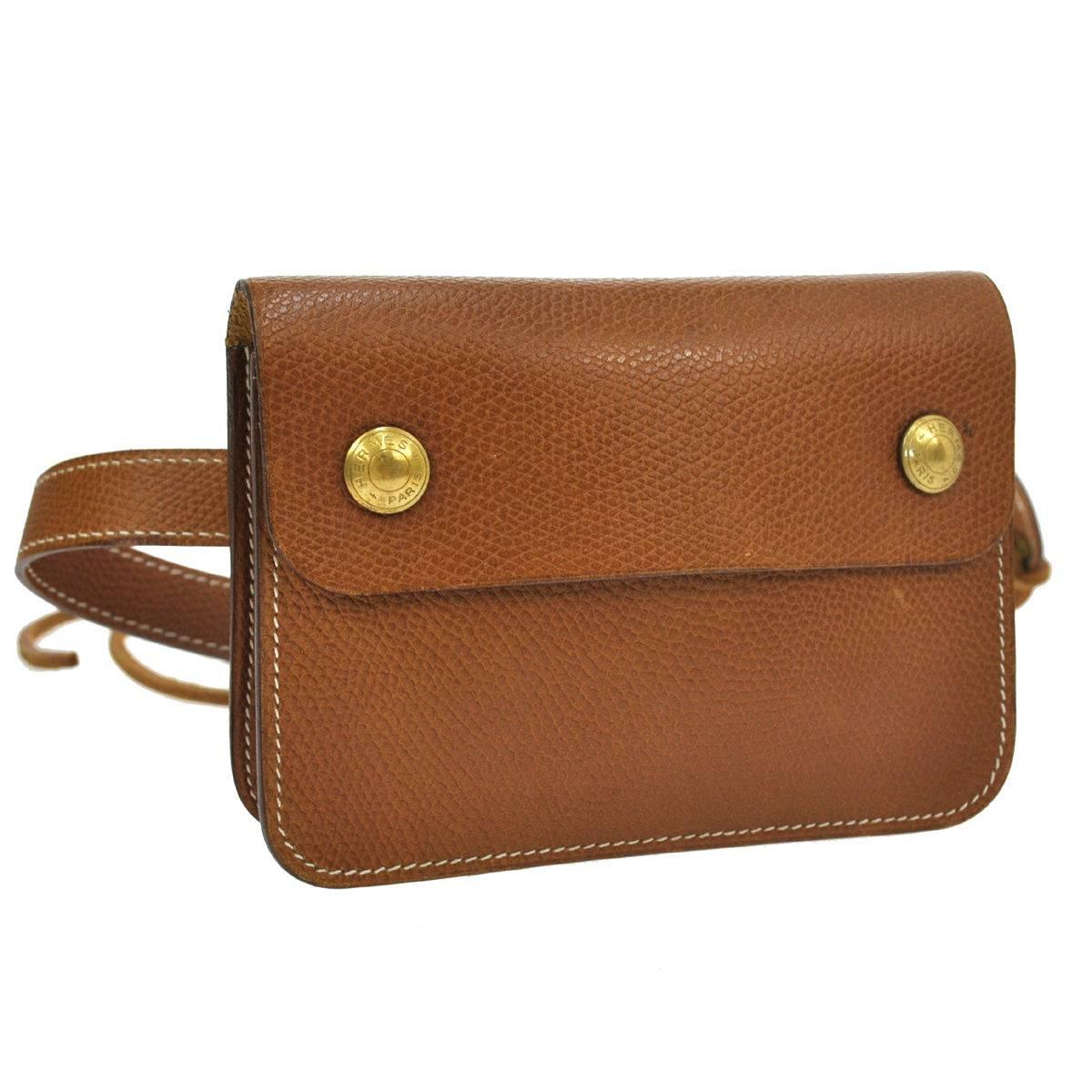 Hermes Cognac Tan Leather Gold Small Pouch Men's Women's Fanny Waist Belt  Bag For Sale at 1stDibs