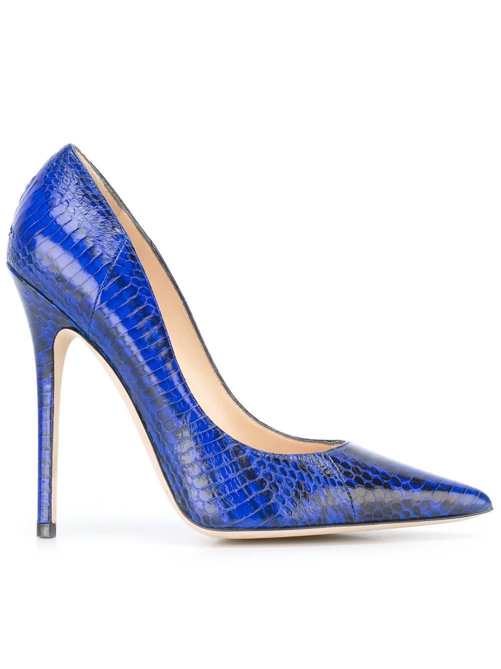 Jimmy Choo New Sold Out Blue Python High Heels Pumps in Box In New Condition In Chicago, IL