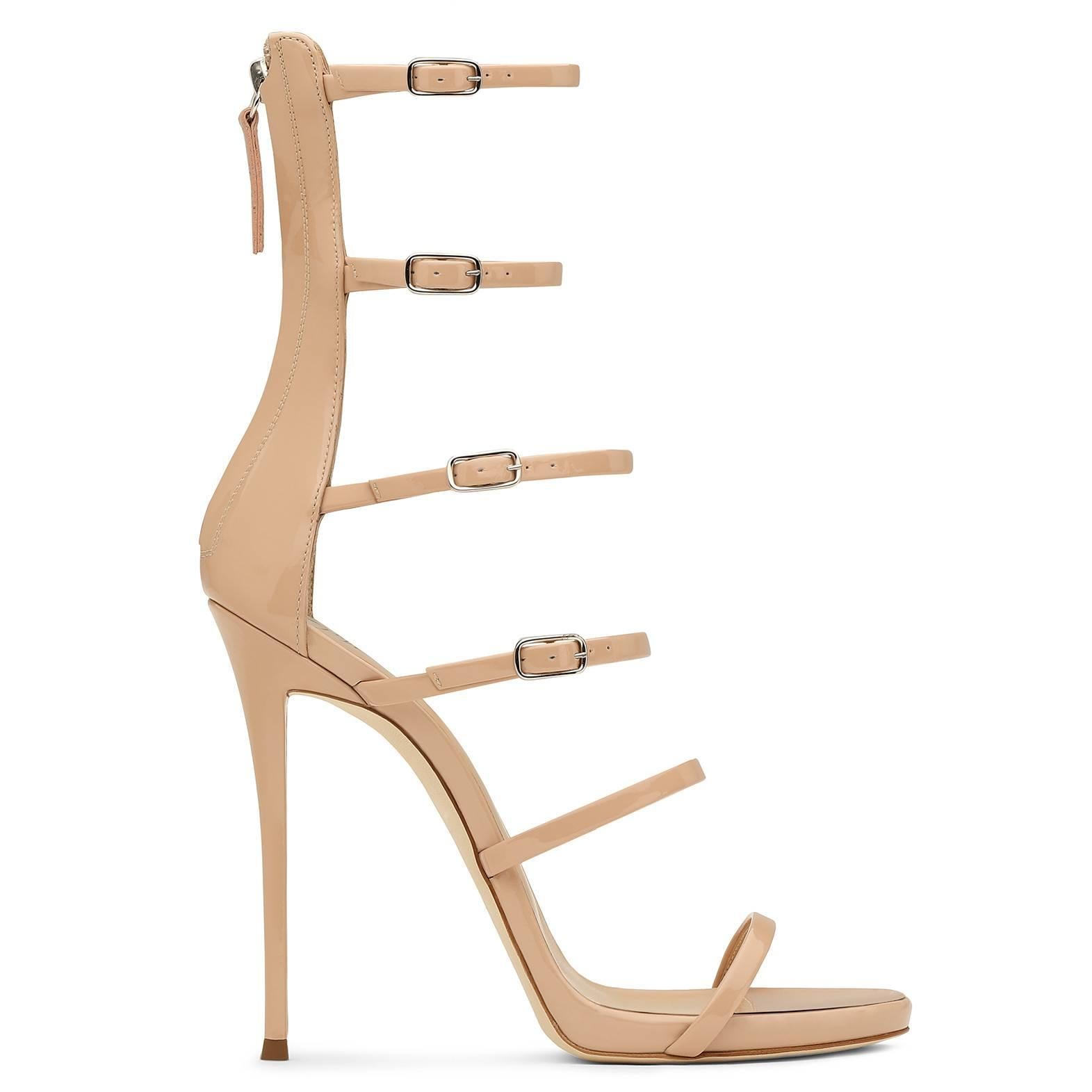 Giuseppe Zanotti New Nude Patent Leather Gladiator Sandals Heels in Box In New Condition In Chicago, IL