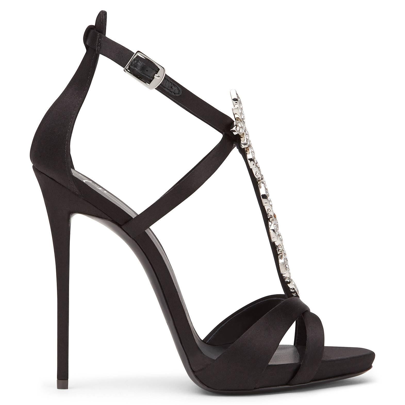 Women's Giuseppe Zanotti Black Suede Crystal Evening Sandals Heels 