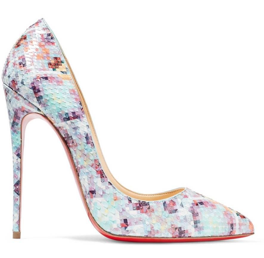Gray Christian Louboutin New Sold Out Mosaic Snakeskin So Kate Heels Pumps in Box