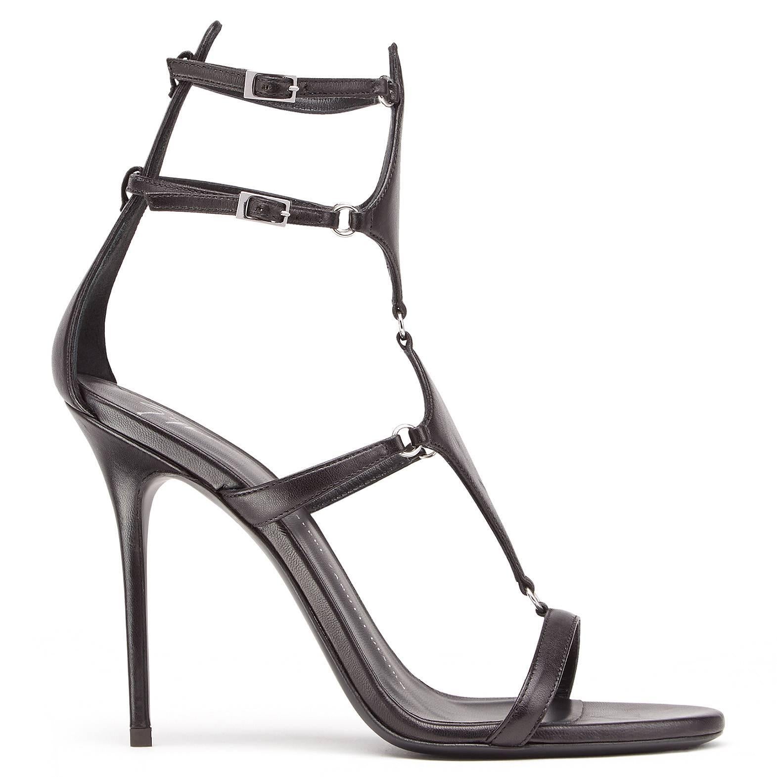 Women's Giuseppe Zanotti New Black Leather Cut Out Strappy Evening Sandals Heels in Box