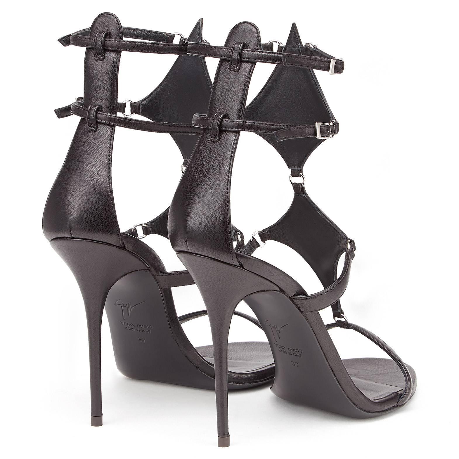 Giuseppe Zanotti New Black Leather Cut Out Strappy Evening Sandals Heels in Box 1