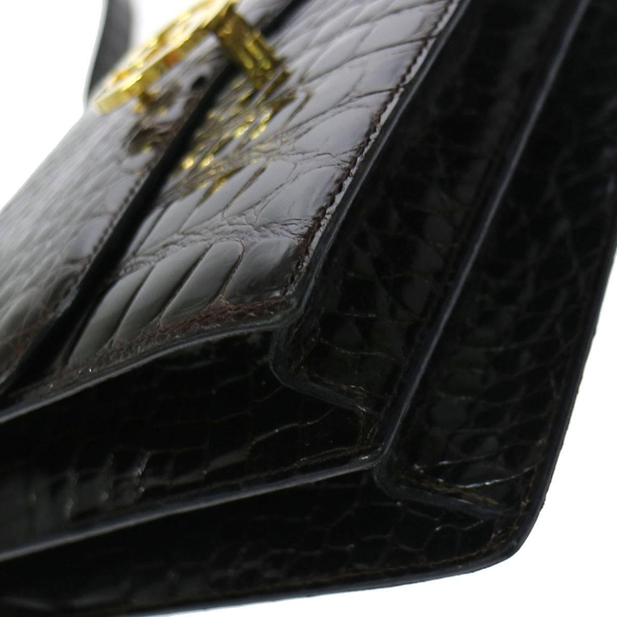 Gucci Vintage Croc Leather Gold GG Charm Evening Shoulder Flap Bag in Dust Bag In Good Condition In Chicago, IL