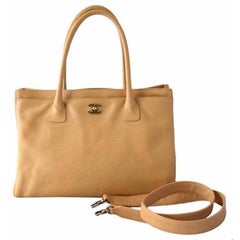 Chanel Tan Beige Nude Caviar Leather Carryall Travel Shoulder Tote Bag 12